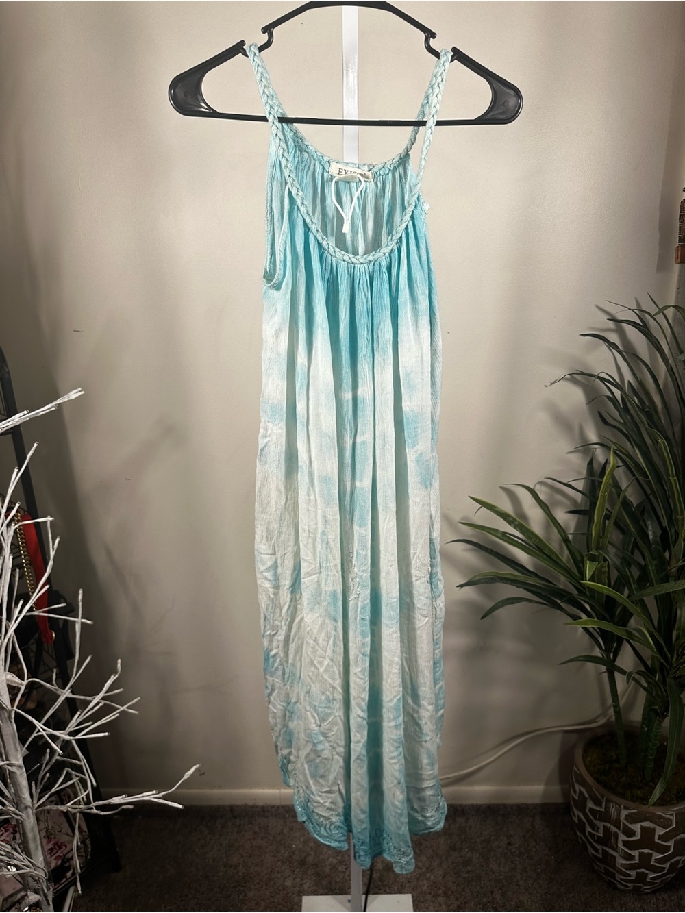 X347. Exist- Light TealOmbre MIDI Dress with Braided Straps fits up to L